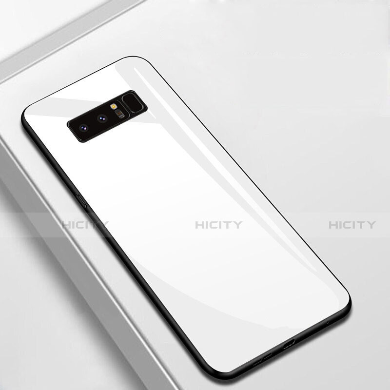 Custodia Silicone Specchio Laterale Cover M02 per Samsung Galaxy Note 8 Duos N950F Bianco