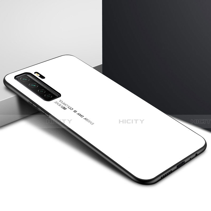 Custodia Silicone Specchio Laterale Cover per Huawei P40 Lite 5G Bianco