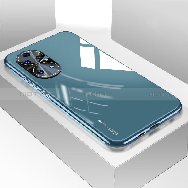 Custodia Silicone Specchio Laterale Cover per Huawei P50 Pro Blu