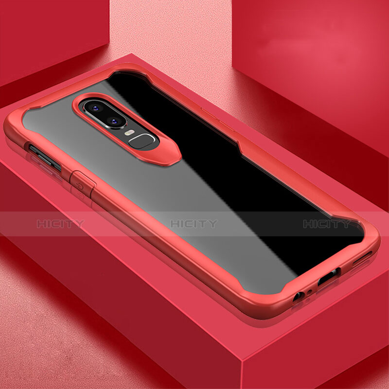 Custodia Silicone Specchio Laterale Cover per OnePlus 6 Rosso