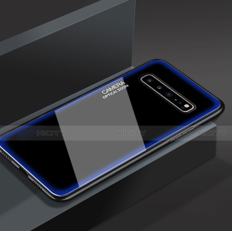 Custodia Silicone Specchio Laterale Cover per Samsung Galaxy S10 5G SM-G977B Blu