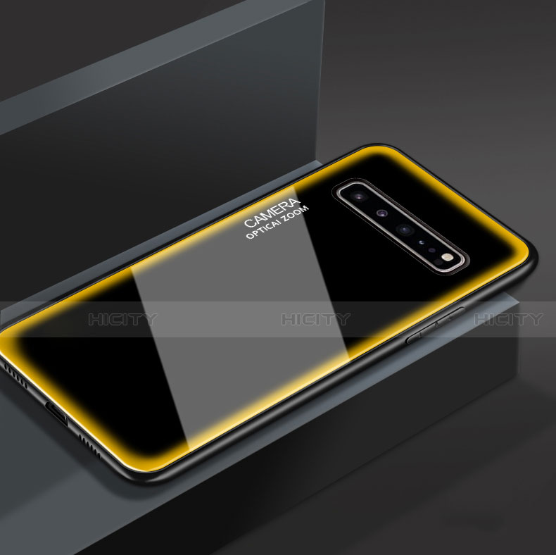 Custodia Silicone Specchio Laterale Cover per Samsung Galaxy S10 5G SM-G977B Giallo