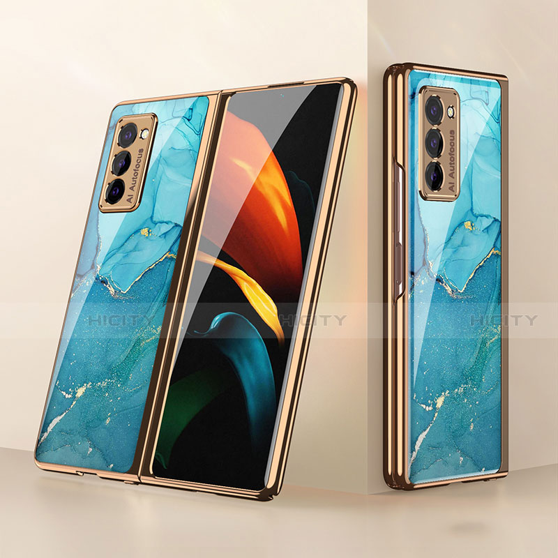 Custodia Silicone Specchio Laterale Cover per Samsung Galaxy Z Fold2 5G Ciano
