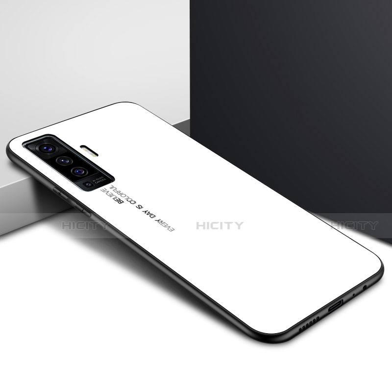 Custodia Silicone Specchio Laterale Cover per Vivo X50 5G Bianco