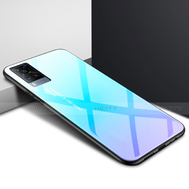 Custodia Silicone Specchio Laterale Cover per Vivo X60 5G Cielo Blu