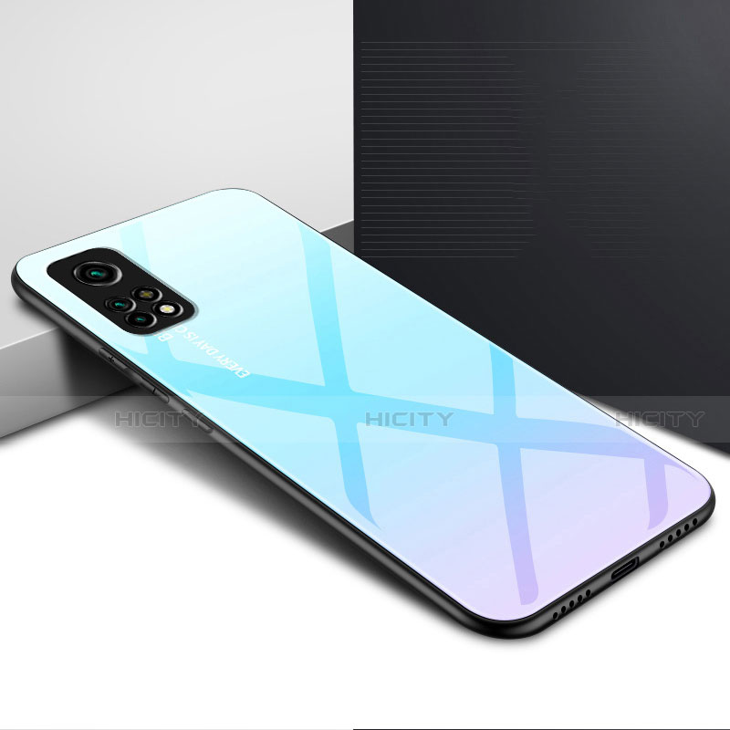 Custodia Silicone Specchio Laterale Cover per Xiaomi Mi 10T 5G Azzurro