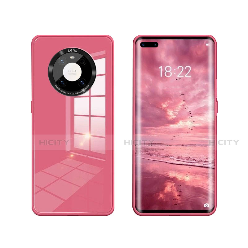 Custodia Silicone Specchio Laterale Cover T01 per Huawei Mate 40 Pro Rosso Rosa