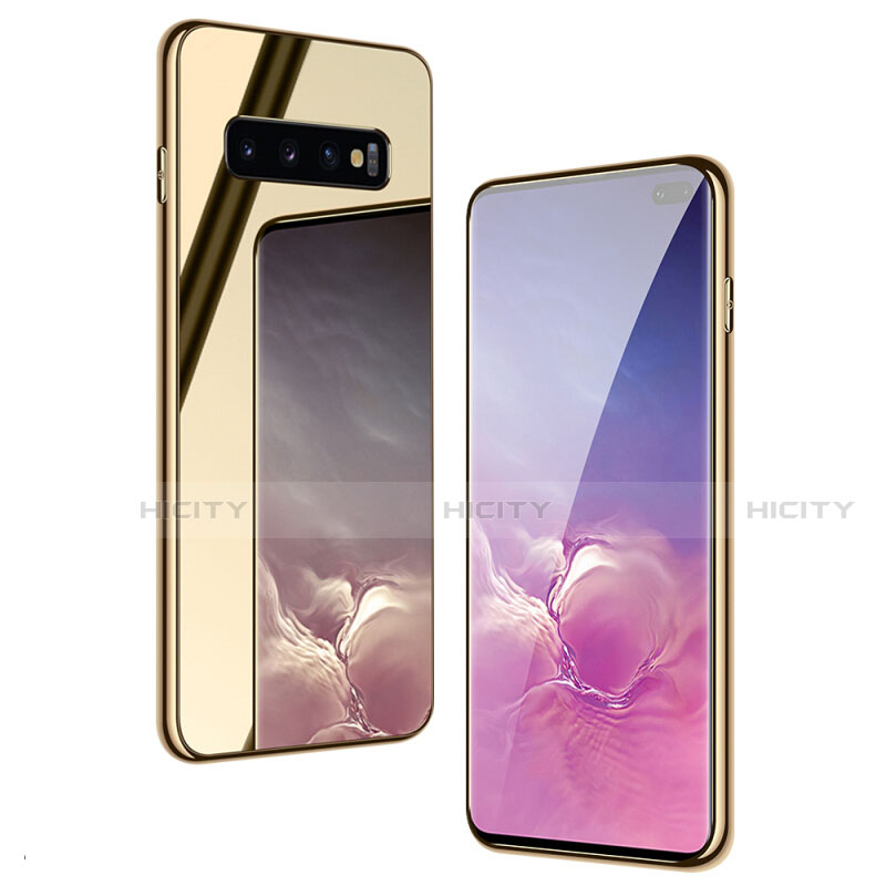 Custodia Silicone Specchio Laterale Cover T01 per Samsung Galaxy S10 Plus Oro