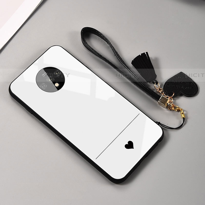 Custodia Silicone Specchio Laterale Cover T02 per OnePlus 7T Bianco
