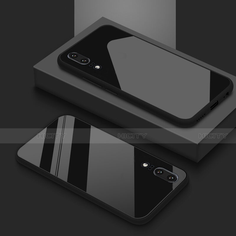 Custodia Silicone Specchio Laterale Cover T03 per Huawei P20 Nero