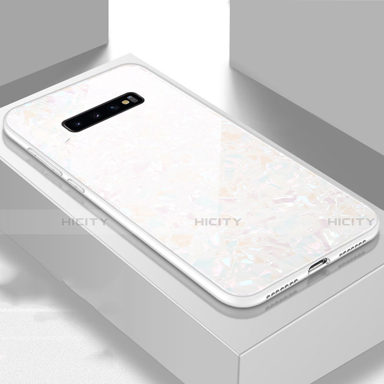 Custodia Silicone Specchio Laterale Cover U01 per Samsung Galaxy S10 Bianco