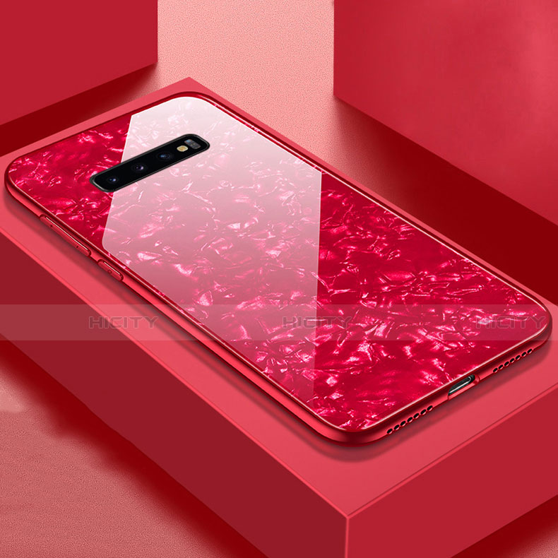Custodia Silicone Specchio Laterale Cover U01 per Samsung Galaxy S10 Plus Rosso