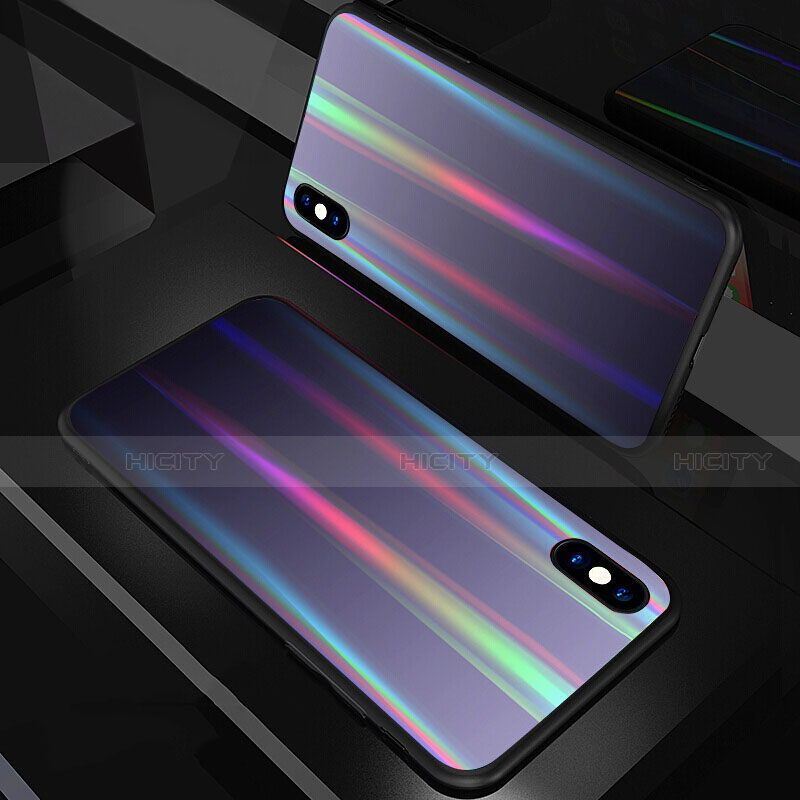 Custodia Silicone Specchio Laterale Sfumato Arcobaleno Cover A01 per Apple iPhone X