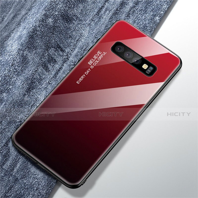 Custodia Silicone Specchio Laterale Sfumato Arcobaleno Cover A01 per Samsung Galaxy S10 Plus Rosso
