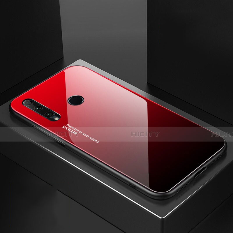 Custodia Silicone Specchio Laterale Sfumato Arcobaleno Cover H01 per Huawei Honor 20E Rosso