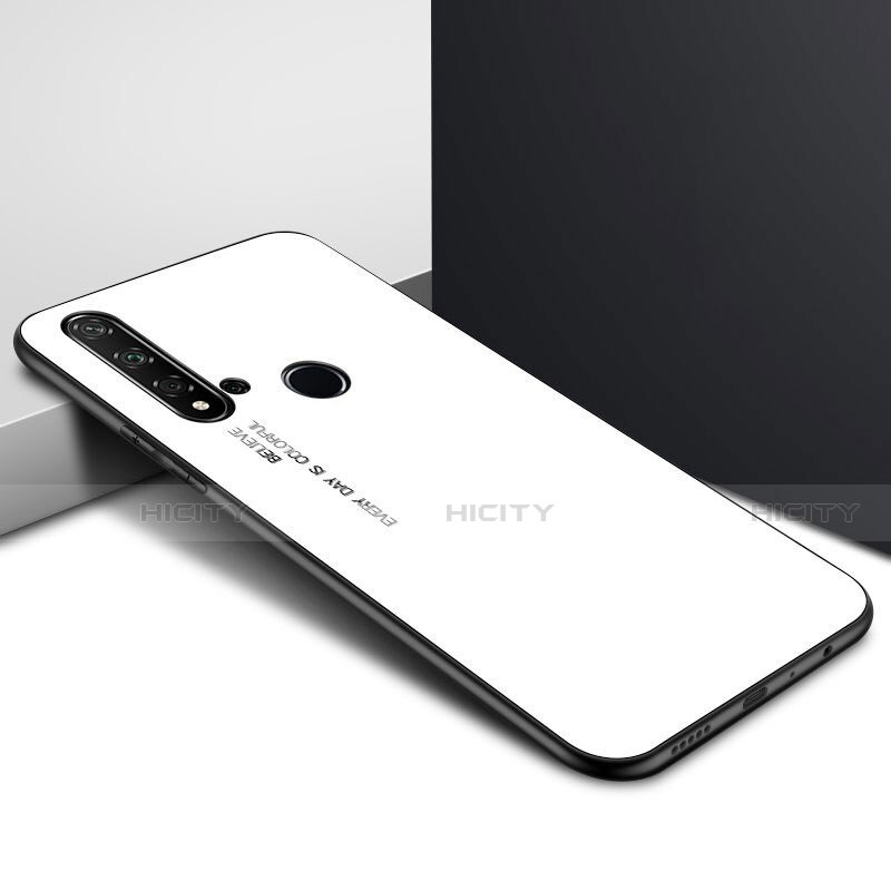 Custodia Silicone Specchio Laterale Sfumato Arcobaleno Cover H01 per Huawei Nova 5i Bianco