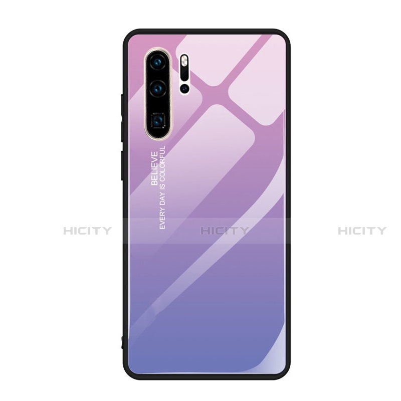 Custodia Silicone Specchio Laterale Sfumato Arcobaleno Cover H01 per Huawei P30 Pro Viola