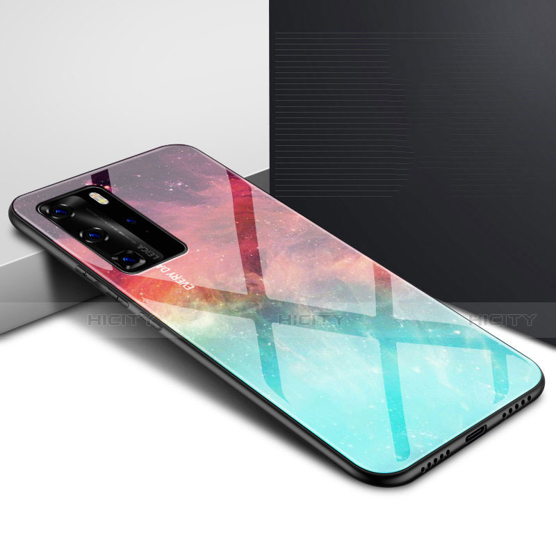 Custodia Silicone Specchio Laterale Sfumato Arcobaleno Cover H01 per Huawei P40 Pro