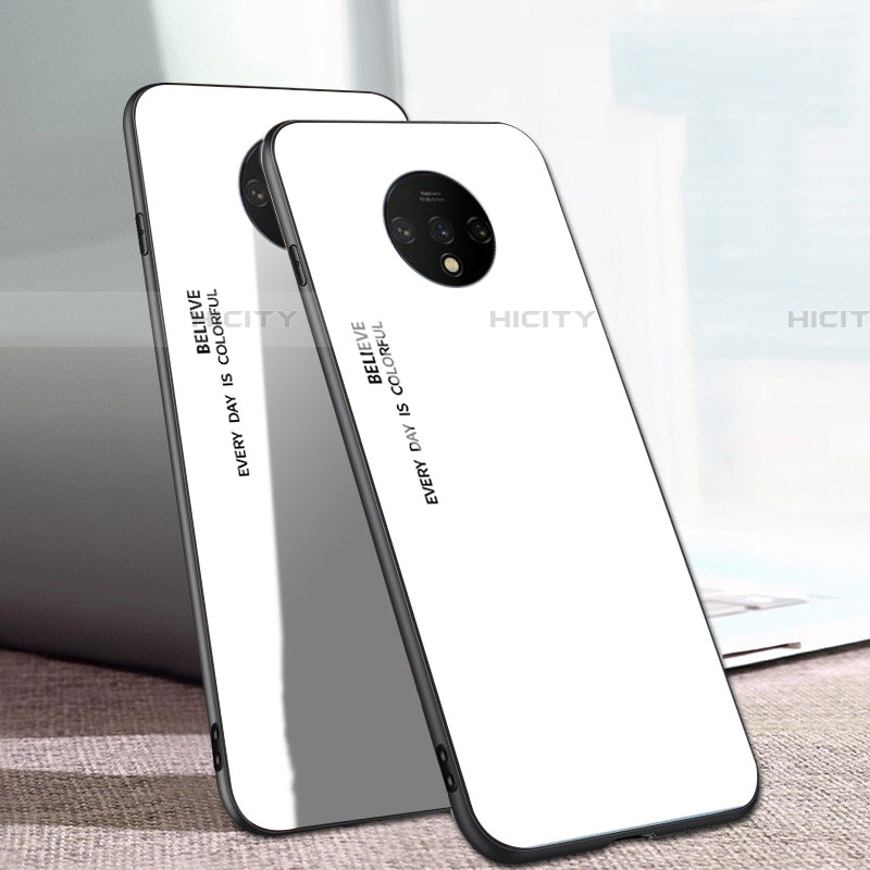 Custodia Silicone Specchio Laterale Sfumato Arcobaleno Cover H01 per OnePlus 7T Bianco