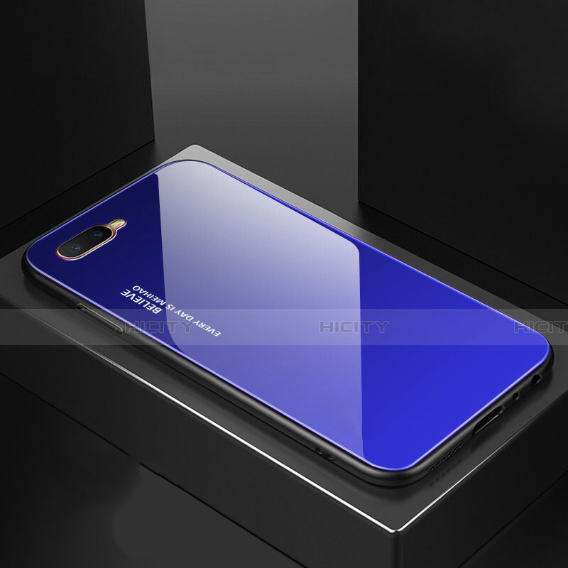 Custodia Silicone Specchio Laterale Sfumato Arcobaleno Cover H01 per Oppo R15X Blu