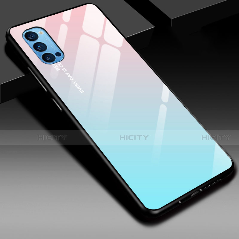 Custodia Silicone Specchio Laterale Sfumato Arcobaleno Cover H01 per Oppo Reno4 Pro 5G Cielo Blu