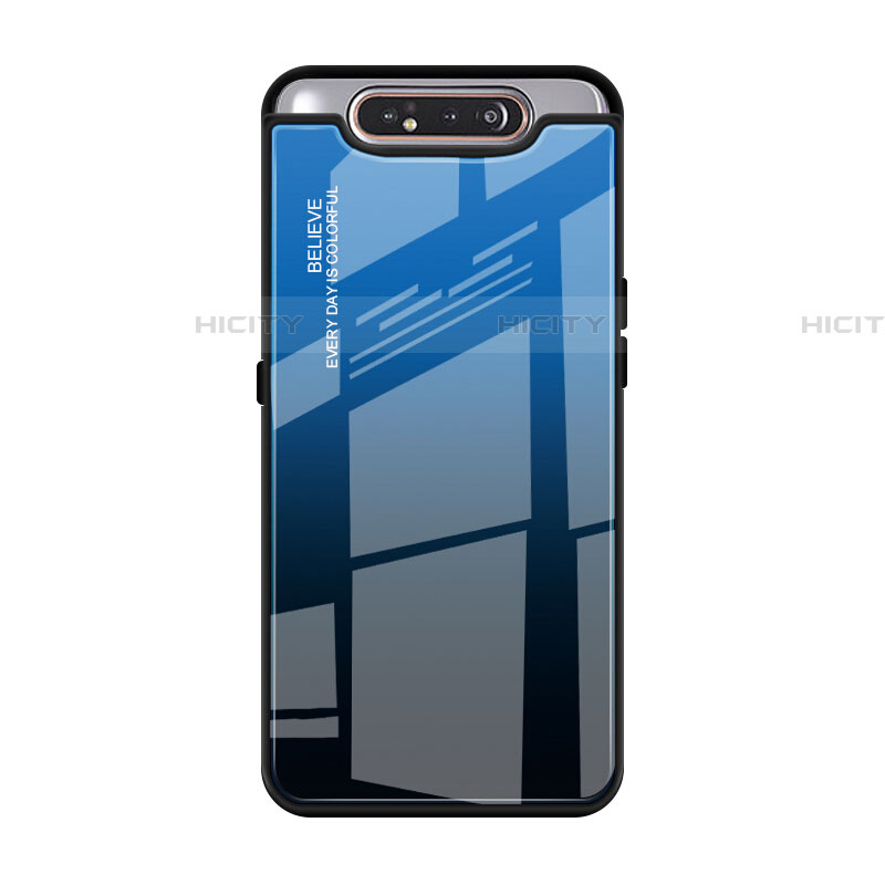 Custodia Silicone Specchio Laterale Sfumato Arcobaleno Cover H01 per Samsung Galaxy A80 Blu
