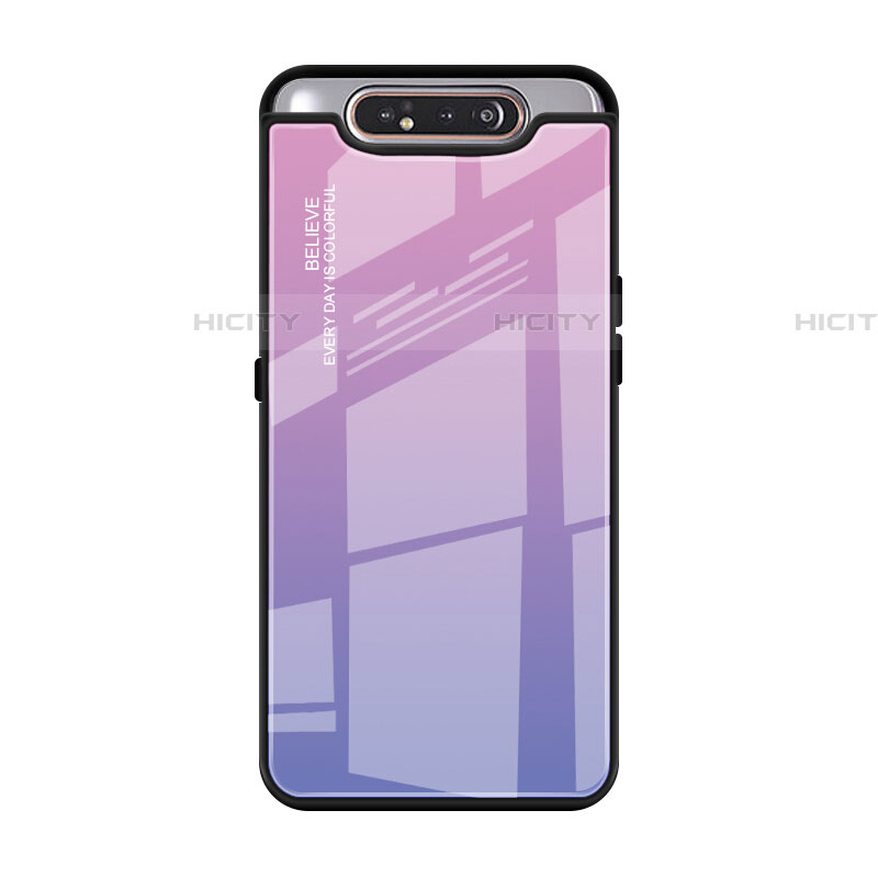 Custodia Silicone Specchio Laterale Sfumato Arcobaleno Cover H01 per Samsung Galaxy A80 Viola