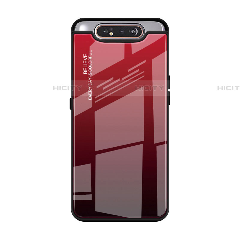 Custodia Silicone Specchio Laterale Sfumato Arcobaleno Cover H01 per Samsung Galaxy A90 4G Rosso