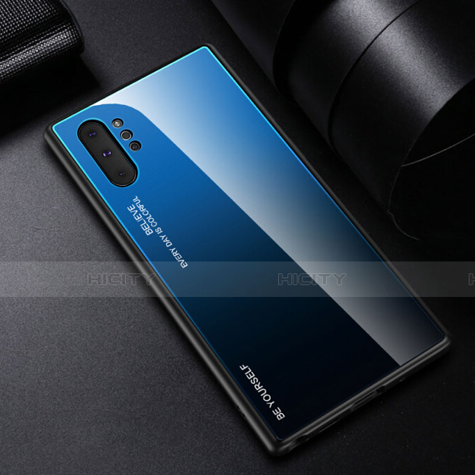 Custodia Silicone Specchio Laterale Sfumato Arcobaleno Cover H01 per Samsung Galaxy Note 10 Plus 5G Blu