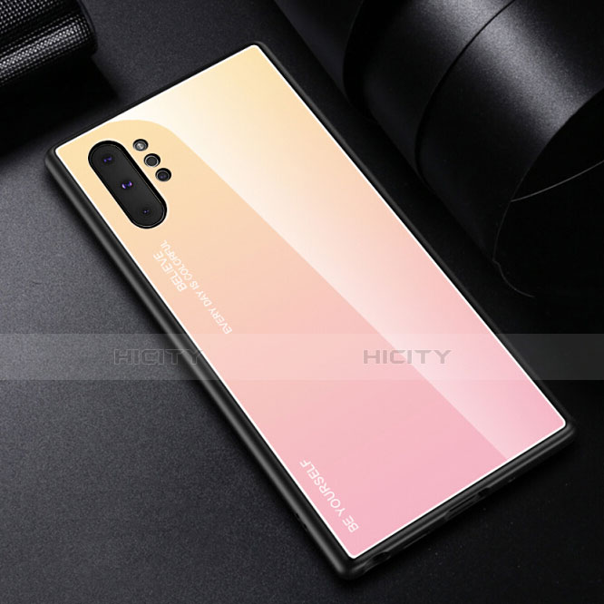 Custodia Silicone Specchio Laterale Sfumato Arcobaleno Cover H01 per Samsung Galaxy Note 10 Plus 5G Rosa