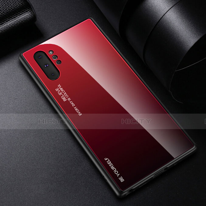 Custodia Silicone Specchio Laterale Sfumato Arcobaleno Cover H01 per Samsung Galaxy Note 10 Plus 5G Rosso