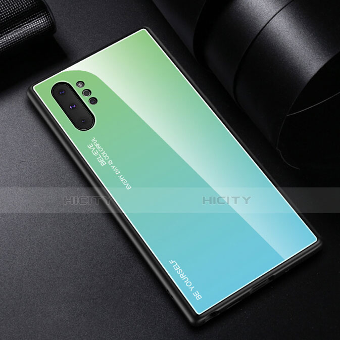 Custodia Silicone Specchio Laterale Sfumato Arcobaleno Cover H01 per Samsung Galaxy Note 10 Plus 5G Verde