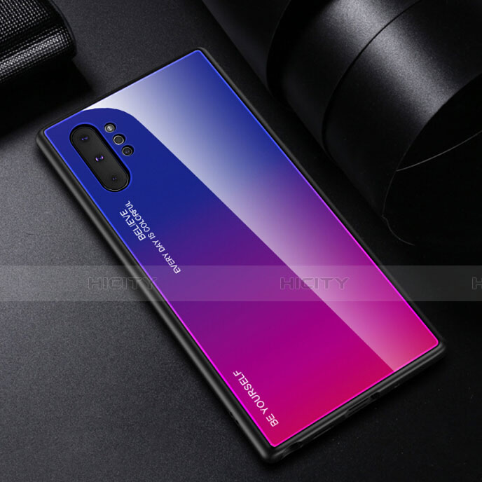 Custodia Silicone Specchio Laterale Sfumato Arcobaleno Cover H01 per Samsung Galaxy Note 10 Plus Rosa Caldo
