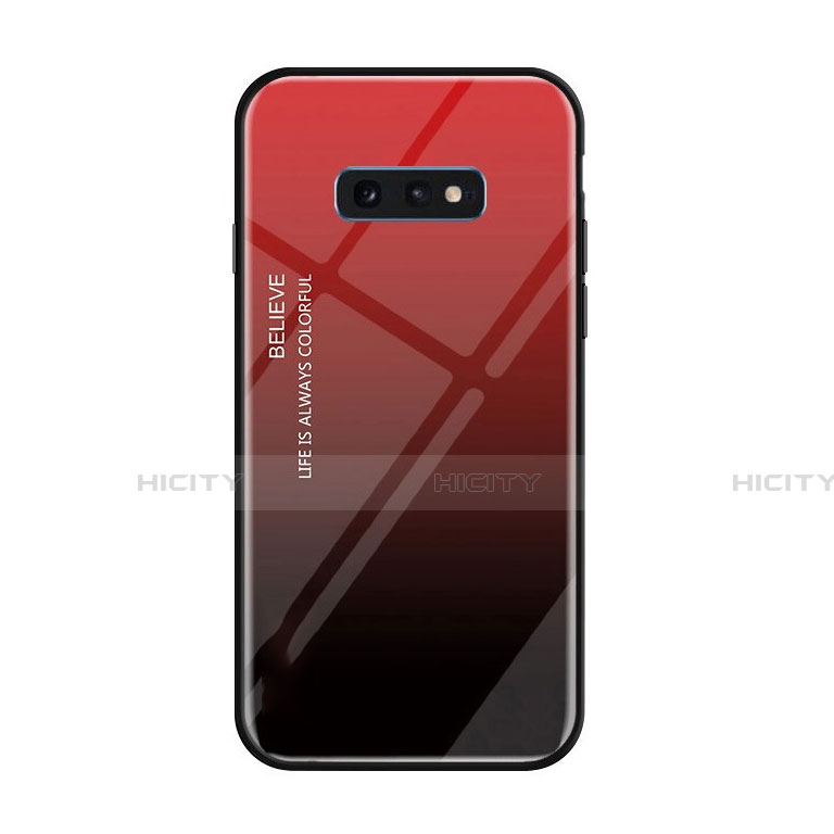 Custodia Silicone Specchio Laterale Sfumato Arcobaleno Cover H01 per Samsung Galaxy S10e Rosso