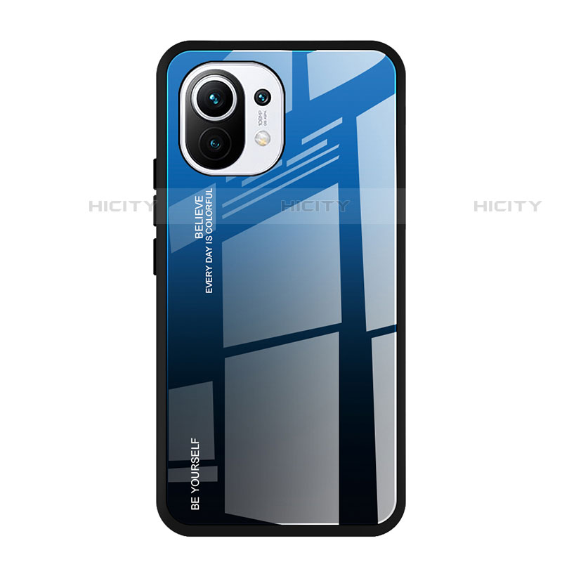 Custodia Silicone Specchio Laterale Sfumato Arcobaleno Cover H01 per Xiaomi Mi 11 5G Blu