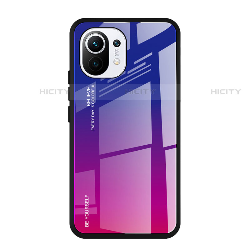 Custodia Silicone Specchio Laterale Sfumato Arcobaleno Cover H01 per Xiaomi Mi 11 5G Rosa Caldo