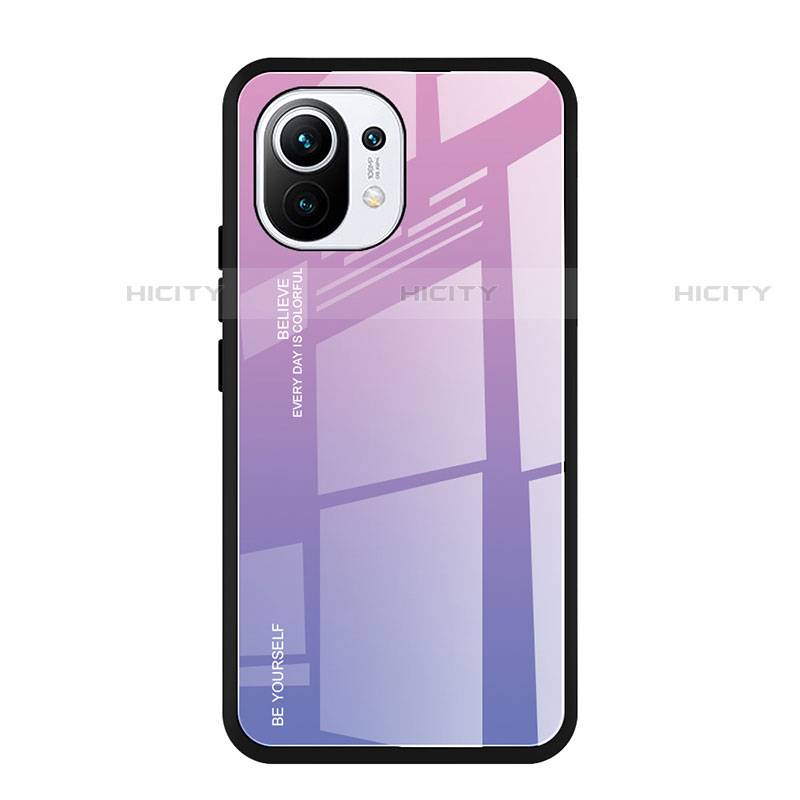 Custodia Silicone Specchio Laterale Sfumato Arcobaleno Cover H01 per Xiaomi Mi 11 5G Viola