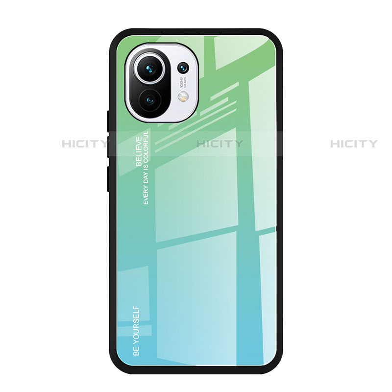 Custodia Silicone Specchio Laterale Sfumato Arcobaleno Cover H01 per Xiaomi Mi 11 Lite 5G Verde