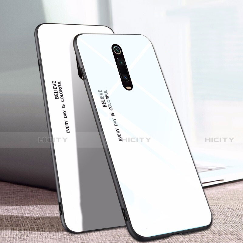 Custodia Silicone Specchio Laterale Sfumato Arcobaleno Cover H01 per Xiaomi Mi 9T Bianco