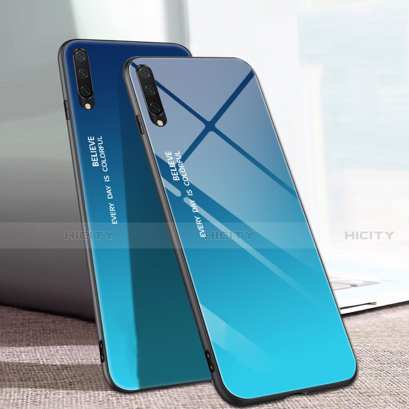 Custodia Silicone Specchio Laterale Sfumato Arcobaleno Cover H01 per Xiaomi Mi A3 Blu