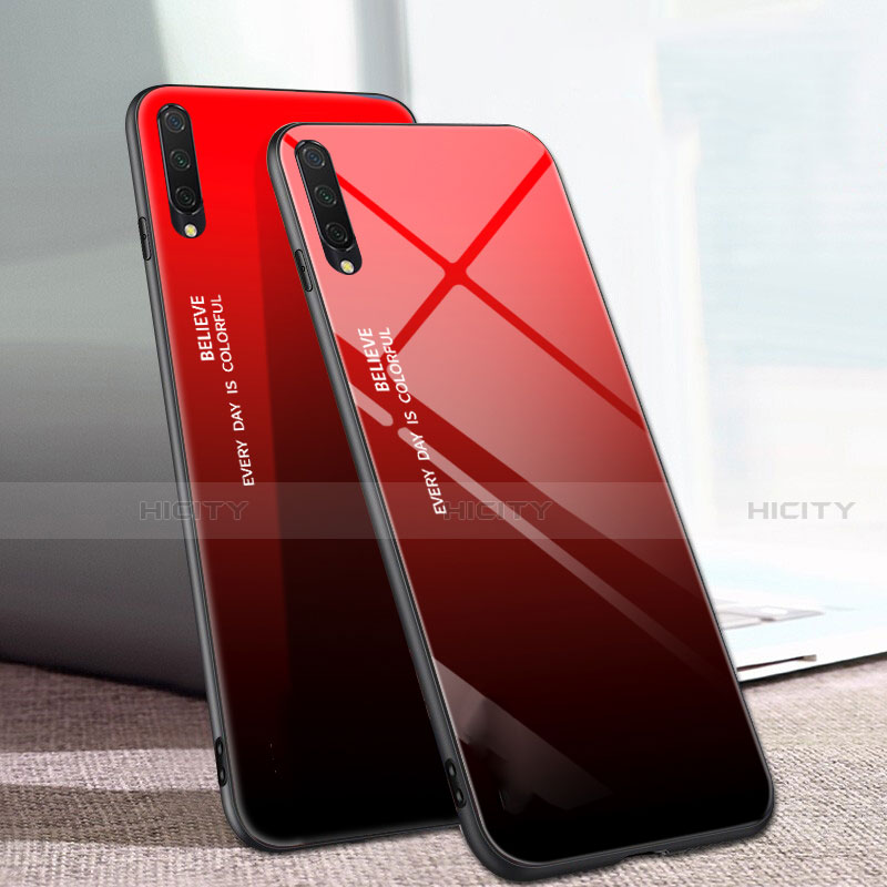 Custodia Silicone Specchio Laterale Sfumato Arcobaleno Cover H01 per Xiaomi Mi A3 Rosso