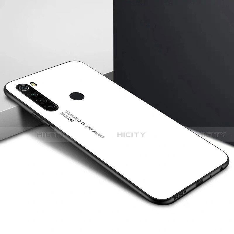 Custodia Silicone Specchio Laterale Sfumato Arcobaleno Cover H01 per Xiaomi Redmi Note 8 (2021) Bianco