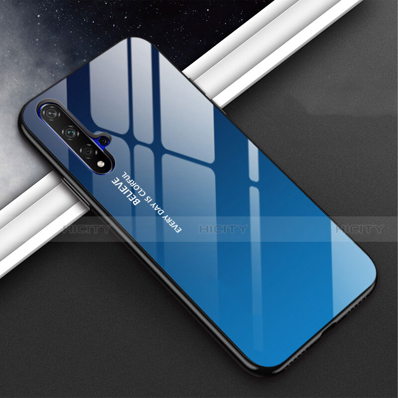 Custodia Silicone Specchio Laterale Sfumato Arcobaleno Cover H02 per Huawei Nova 5 Blu