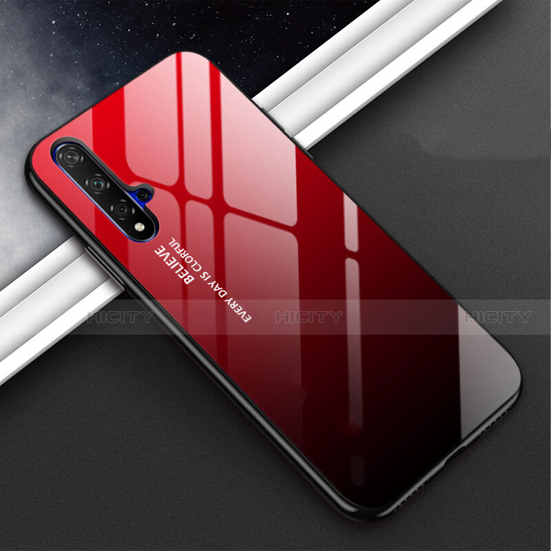 Custodia Silicone Specchio Laterale Sfumato Arcobaleno Cover H02 per Huawei Nova 5 Pro Rosso