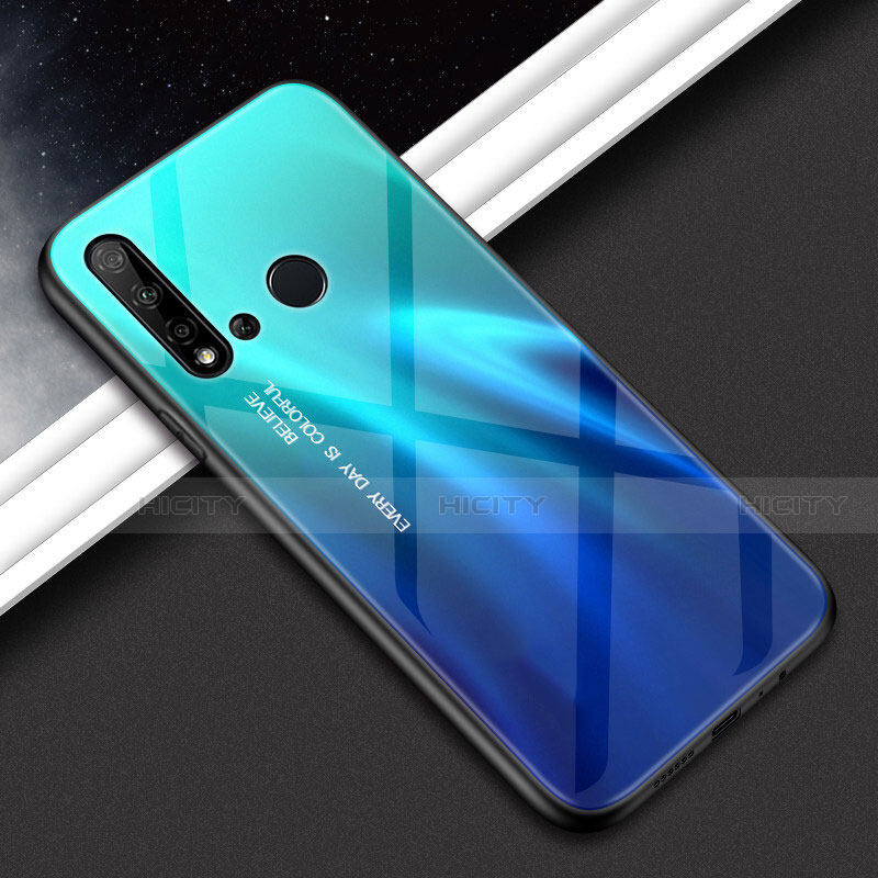Custodia Silicone Specchio Laterale Sfumato Arcobaleno Cover H02 per Huawei P20 Lite (2019) Blu