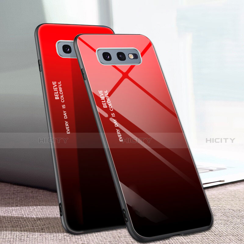 Custodia Silicone Specchio Laterale Sfumato Arcobaleno Cover H02 per Samsung Galaxy S10e Rosso