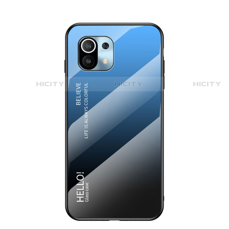 Custodia Silicone Specchio Laterale Sfumato Arcobaleno Cover H02 per Xiaomi Mi 11 5G Blu