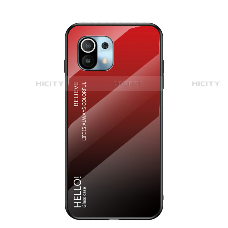Custodia Silicone Specchio Laterale Sfumato Arcobaleno Cover H02 per Xiaomi Mi 11 5G Rosso