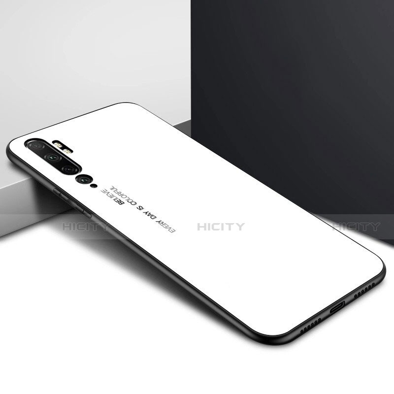 Custodia Silicone Specchio Laterale Sfumato Arcobaleno Cover H02 per Xiaomi Mi Note 10 Bianco