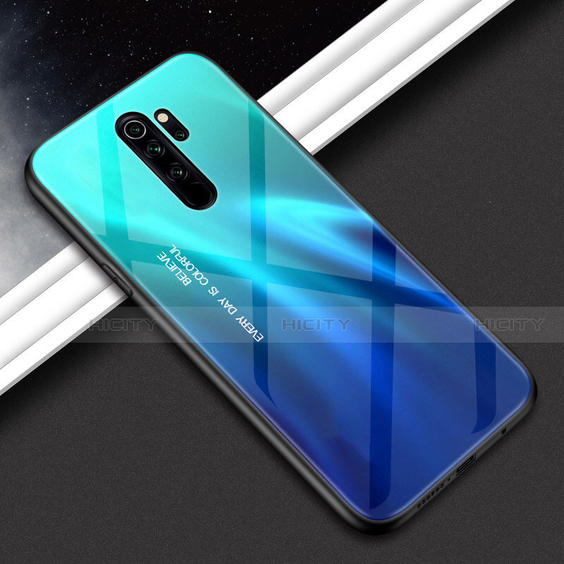 Custodia Silicone Specchio Laterale Sfumato Arcobaleno Cover H02 per Xiaomi Redmi Note 8 Pro Cielo Blu